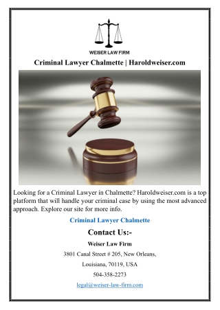 Criminal Lawyer Chalmette | Haroldweiser.com