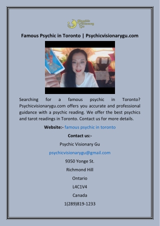 Famous Psychic in Toronto  Psychicvisionarygu