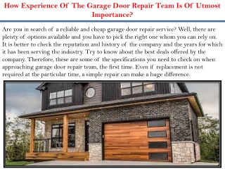 How Experience Of The Garage Door Repair Team Is Of Utmost Importance?