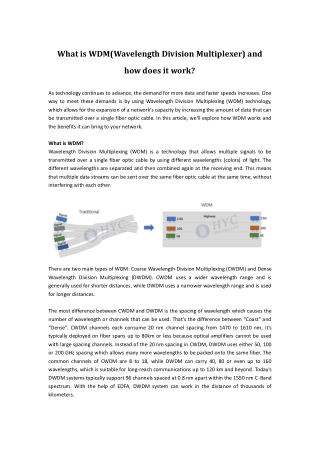 What is WDM(wavelength division multiplexer) and how does it work