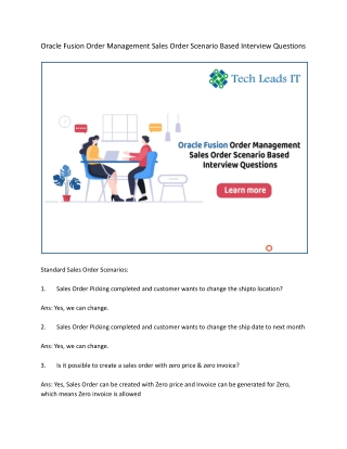 Oracle Fusion Order Management Sales Order Scenario Based Interview Questions
