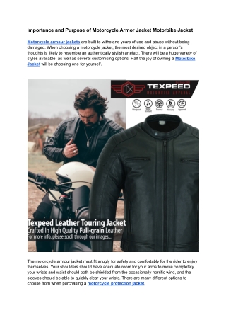 Importance and Purpose of Motorcycle Armor Jacket