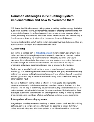 Common challenges in IVR Calling System implementation and how to overcome them.docx