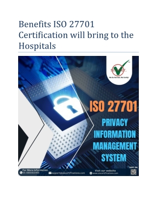 Benefits ISO 27701 certification will bring to the hospitals