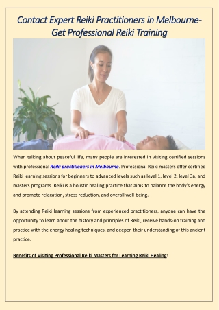 Contact Expert Reiki Practitioners in Melbourne- Get Professional Reiki Training