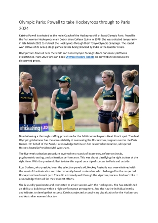 Olympic Paris Powell to take Hockeyroos through to Paris 2024