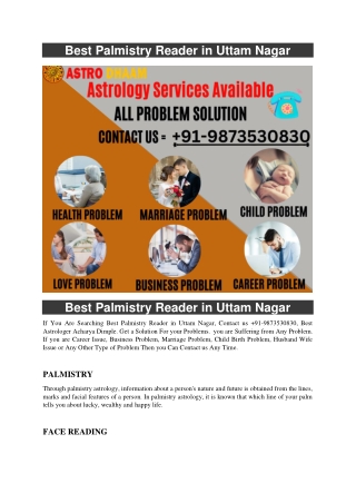 Best Palmistry Reader in Uttam Nagar  91-9873530830