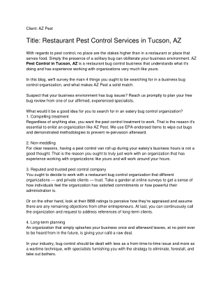 Restaurant Pest Control Services in Tucson, AZ_ AZ Pest