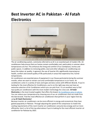 Best Inverter AC in Pakistan - Al Fatah Electronics