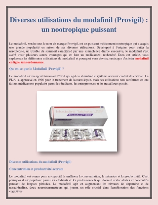 Diverses utilisations du modafinil (Provigil) : un nootropique puissant