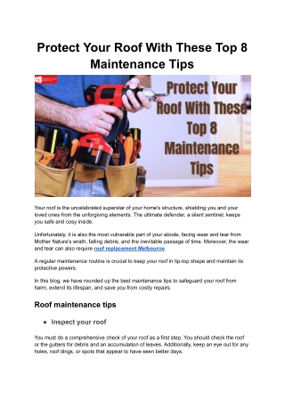 Protect Your Roof With These Top 8 Maintenance Tips