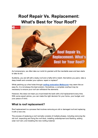 Roof Repair Vs. Replacement: What's Best for Your Roof?