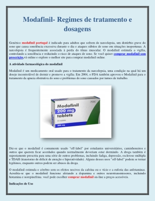 Modafinil- Regimes de tratamento e dosagens