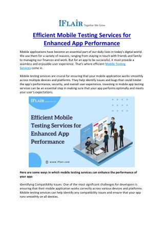 Efficient Mobile Testing Services for Enhanced App Performance