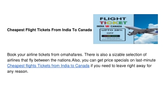 Cheapest Flight Tickets From India To Canada
