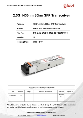 2.5G 1430nm 80km SFP Transceiver