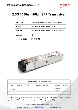 2.5G 1450nm 40km SFP Transceiver