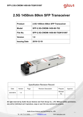 2.5G 1450nm 80km SFP Transceiver