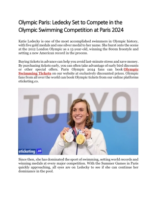 Katie Ledecky Set to Compete in the Olympic Swimming Competition at Paris 2024
