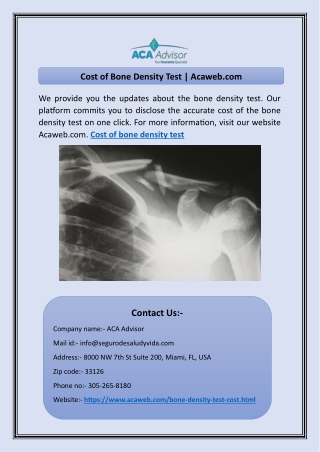 Cost of Bone Density Test | Acaweb.com