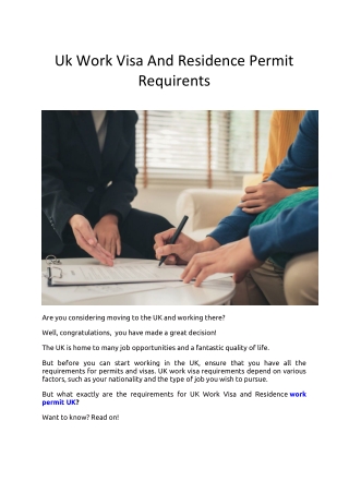 Uk Work Visa And Residence Permit Requirements