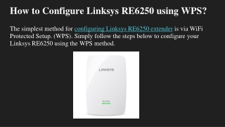 How to Configure Linksys RE6250 using WPS_