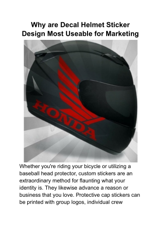 Why are Decal Helmet Sticker Design Most Useable for Marketing