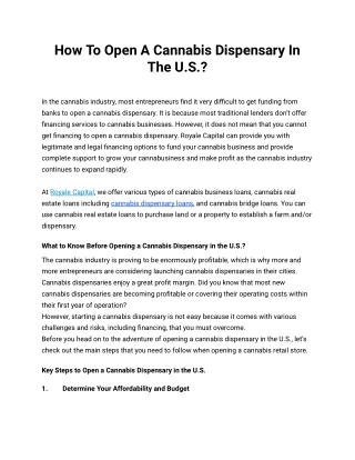 How To Open A Cannabis Dispensary In The U.S.