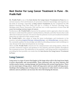 Dr Pratik Patil - Best Doctor For Lung Cancer Treatment in Pune