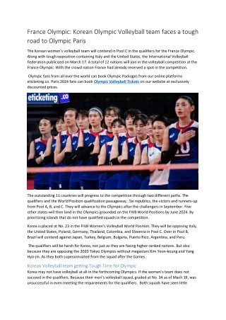 France Olympic Korean Olympic Volleyball team faces a tough road to Olympic Paris