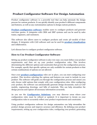 Product Configurator Software For Design Automation