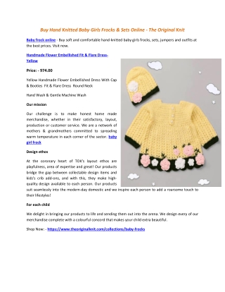 Buy Hand Knitted Baby Girls Frocks & Sets Online - The Original Knit