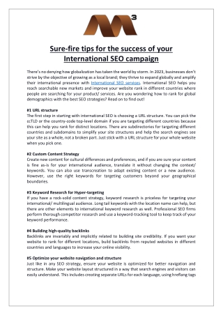 Sure-fire Tips for the Success of Your International SEO Campaign