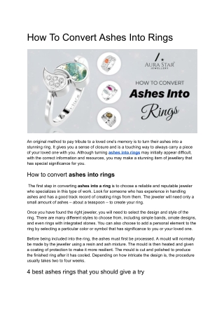 How To Convert Ashes Into Rings