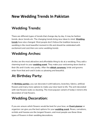 New Wedding Trends In Pakistan