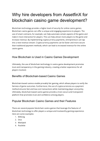 Blockchain casino game development - AssetfinX