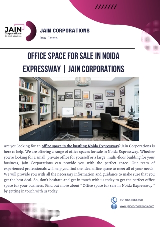 Office space for sale in Noida Expressway  Jain corporations