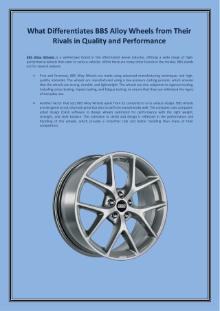 What Differentiates BBS Alloy Wheels from Their Rivals in Quality and Performance