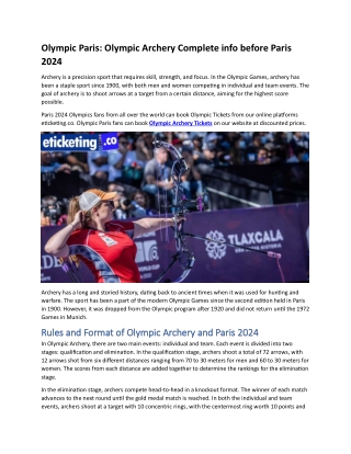 Olympic Paris Olympic Archery Complete info before Paris 2024