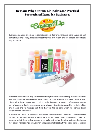 Reasons Why Custom Lip Balms are Practical Promotional Items for Businesses