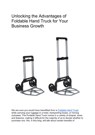 Unlocking the Advantages of Foldable Hand Truck for Your Business Growth