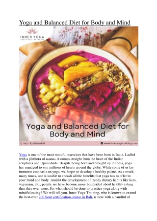 Yoga and Balanced Diet for Body and Mind