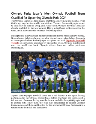 Japan's Men Olympic Football Team Qualified for Upcoming Olympic Paris 2024