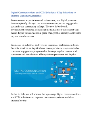 Digital Communications and CCM Solutions  4 Key Initiatives to Improve Customer Experience