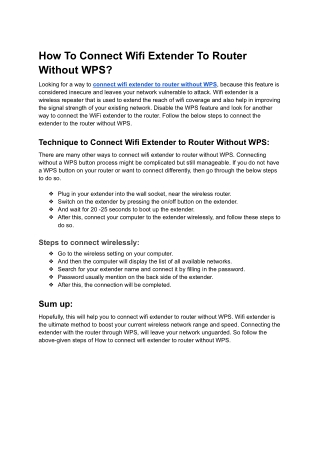 How to Connect Wifi Extender to Router Without WPS