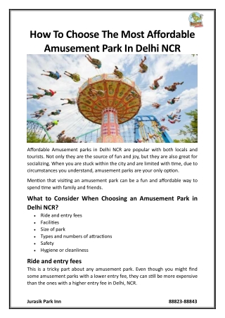 How To Choose The Most Affordable Amusement Park In Delhi NCR