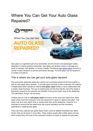 Where You Can Get Your Auto Glass Repaired