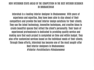 HOW INTEROHUB STAYS AHEAD OF THE COMPETITION IN THE BEST INTERIOR DESIGNER IN BHUBANESWAR