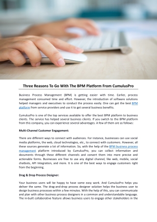Three Reasons To Go With The BPM Platform From CumulusPro