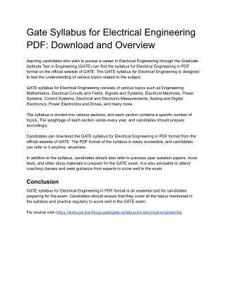 Gate Syllabus for Electrical Engineering PDF:Download and Overview